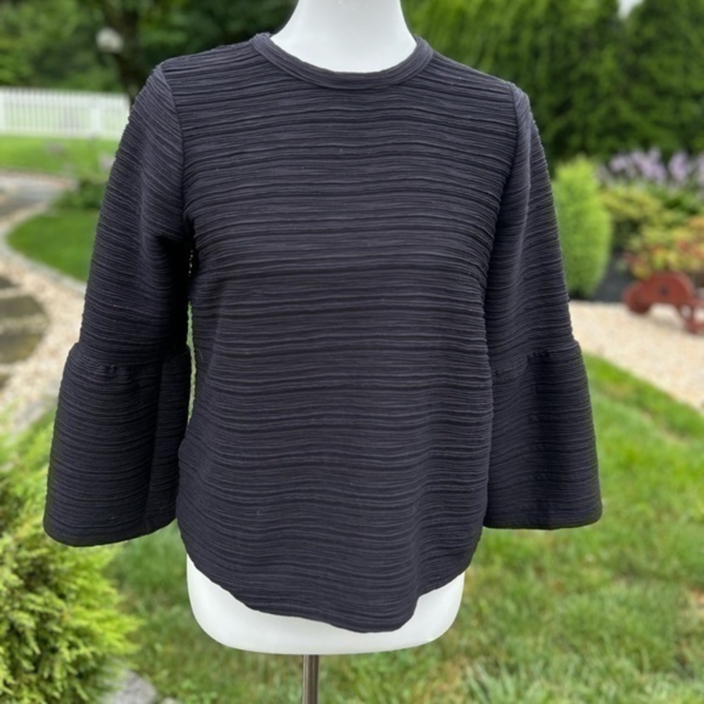Elle textured, bell sleeves, round neck blouse